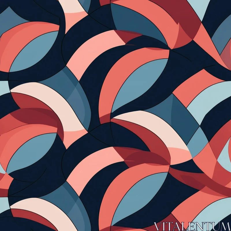 Retro Blue Pink White Curved Shapes Pattern AI Image