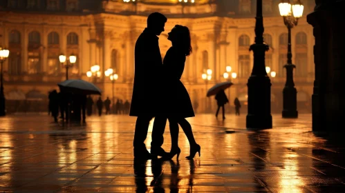 Romantic Silhouette in Rainy Street