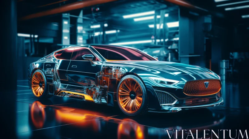 Sleek Futuristic Black Car in Modern Garage AI Image