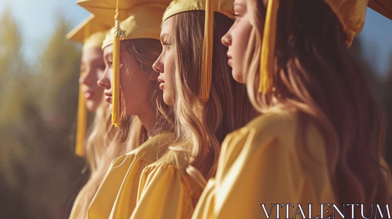 Stunning Image of Four Female Graduates in Yellow Gowns and Caps AI Image