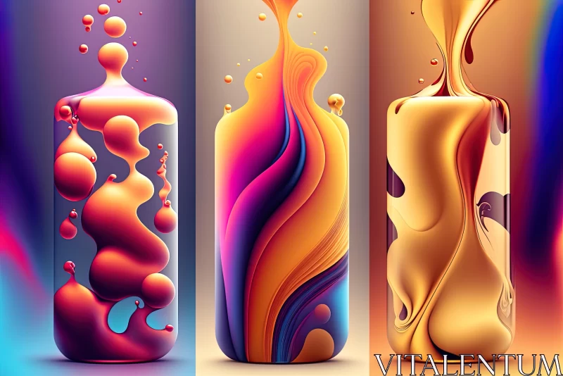 Vibrant and Fluid Oil Bottles: Hyper-Detailed Illustrations AI Image