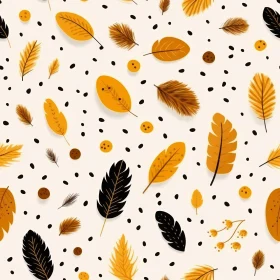 Autumn Leaves and Feathers Seamless Pattern