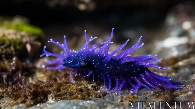 Blue and Purple Nudibranch Sea Slug Close-Up AI Image