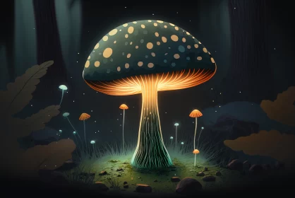 Captivating Mushroom Illustration in a Dark Forest