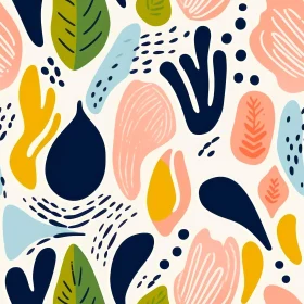 Cheerful Abstract Shapes and Leaves Seamless Pattern