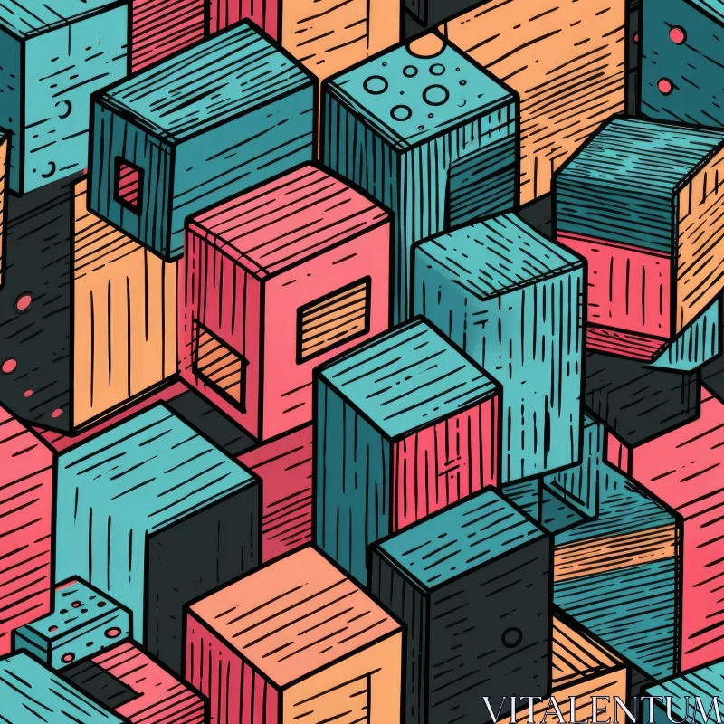 Colorful Hand-Drawn Cubes Seamless Pattern AI Image