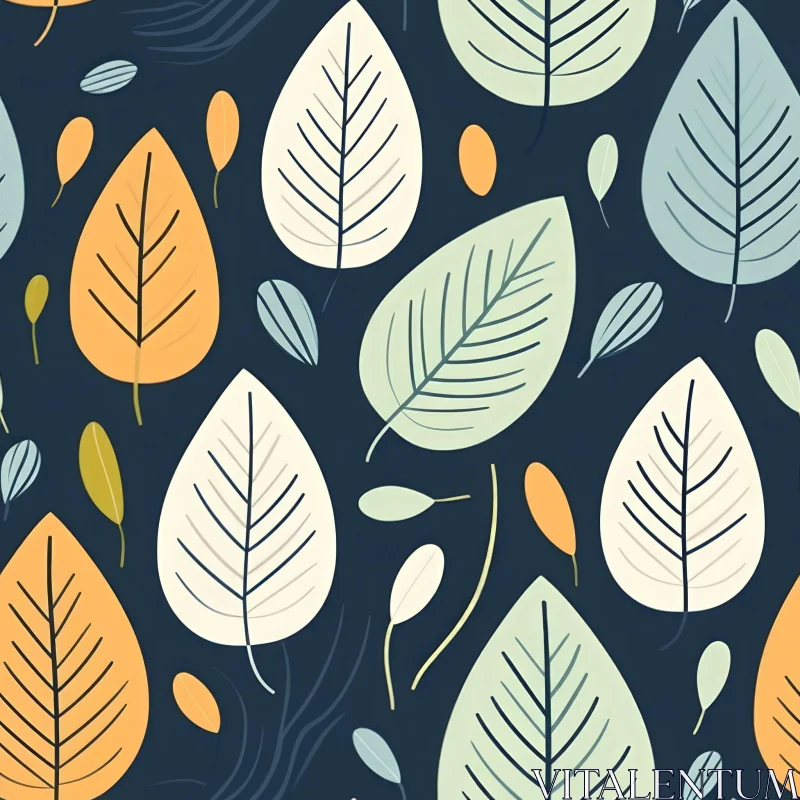AI ART Colorful Leaves Seamless Pattern on Dark Blue Background
