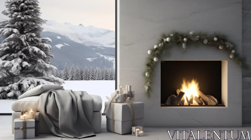 AI ART Cozy Living Room with Christmas Decorations