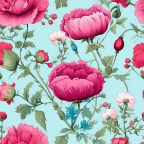 Elegant Floral Pattern on Blue Background