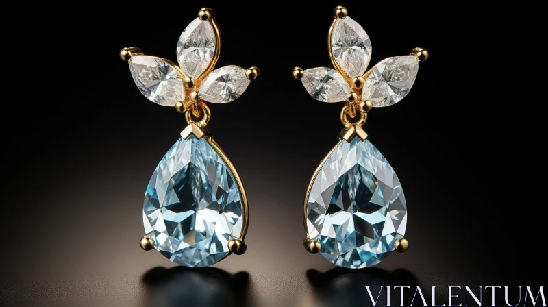 AI ART Exquisite Blue Topaz and Diamond Earrings - Yellow Gold Jewelry