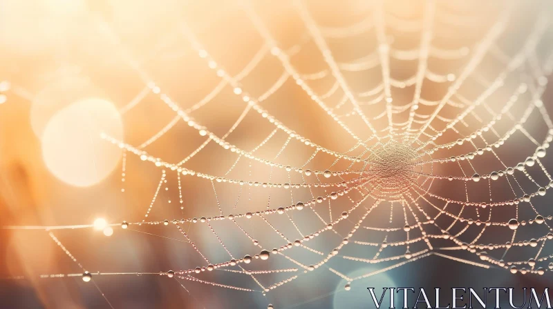 AI ART Golden Spider Web with Dew Drops - Nature Close-Up