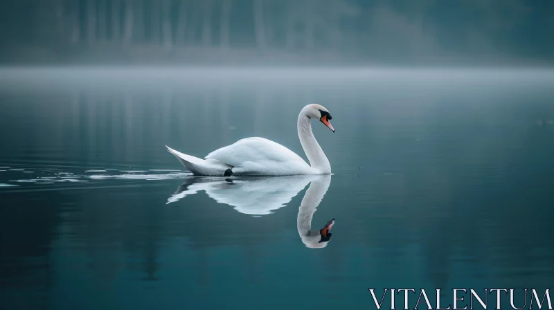 Graceful Swan Swimming in Serene Lake AI Image