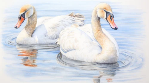 Graceful Swans in a Tranquil Lake - Watercolor Painting