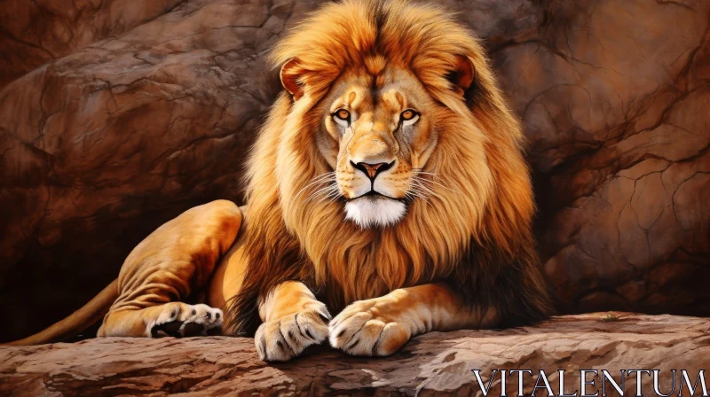 Intense Lion Painting on Rock AI Image
