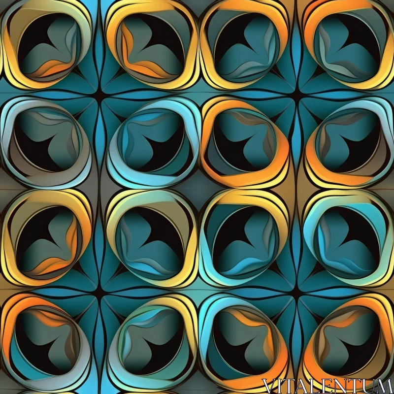 Interlocking Quatrefoils Seamless Pattern in Blue, Green, Orange, and Black AI Image