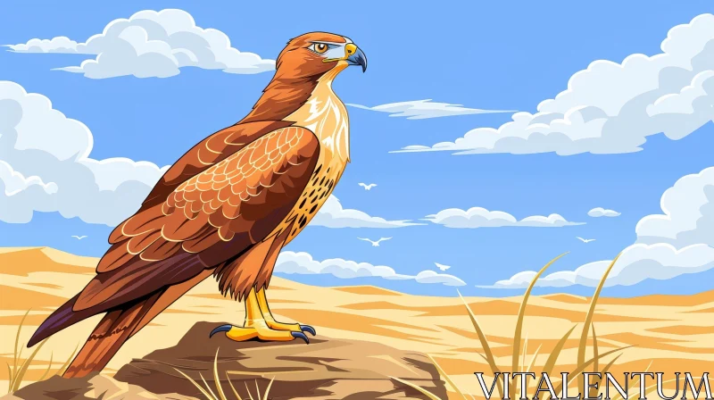 Majestic Hawk in Desert Landscape AI Image