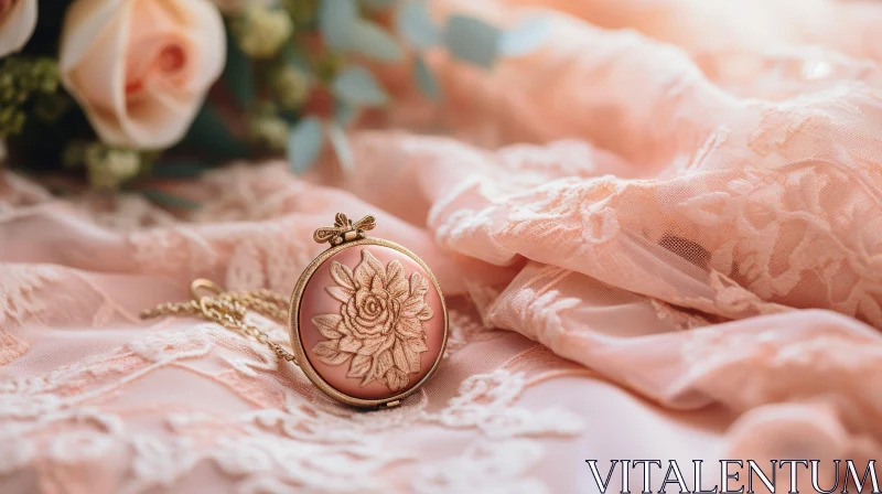 AI ART Pink Locket Pendant on Gold Chain - Romantic Jewelry Image