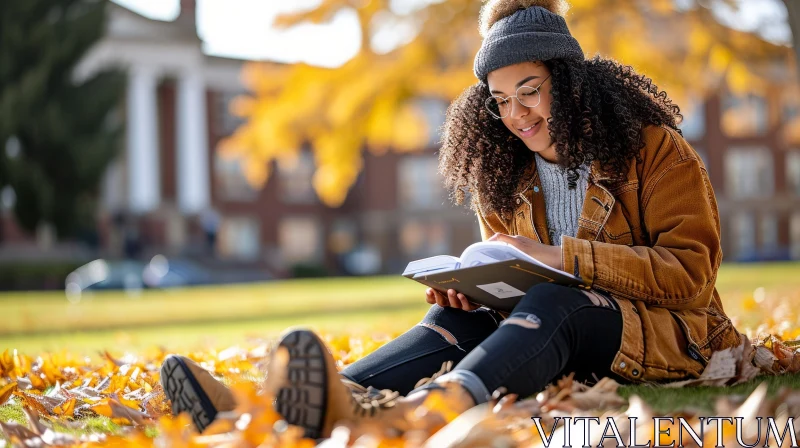 Radiant Young Woman Reading a Book in a Park AI Image