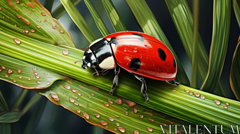 AI ART Red Ladybug on Green Leaf | Nature Insect Photography