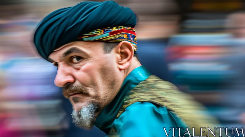 AI ART Serious Man with Blue Turban and Red and Gold Sash