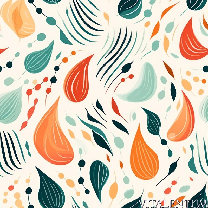 Abstract Leaves and Flowers Seamless Pattern AI Image