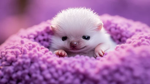 Adorable Baby Hedgehog on Purple Blanket