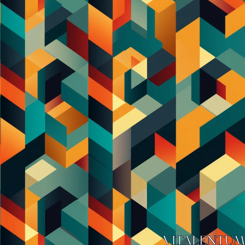 Blue, Green, Orange Abstract Geometric Pattern AI Image