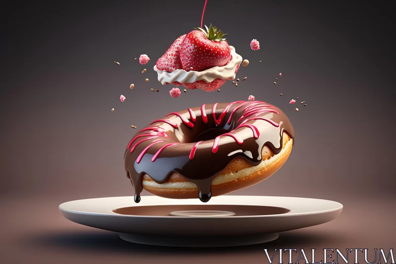 Captivating Donut on Plate | Dynamic Compositions | Pink and Brown AI Image