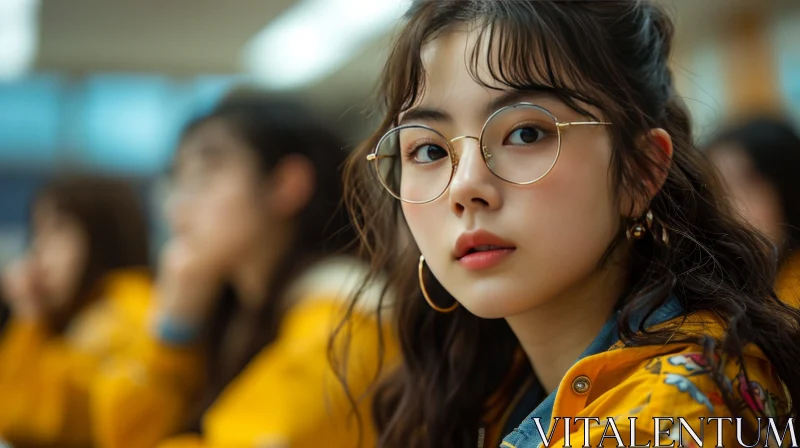 Captivating Portrait of a Young Asian Woman in Glasses AI Image