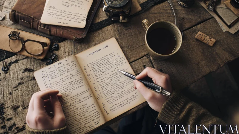 Captivating Vintage Journal Writing on Wooden Table AI Image