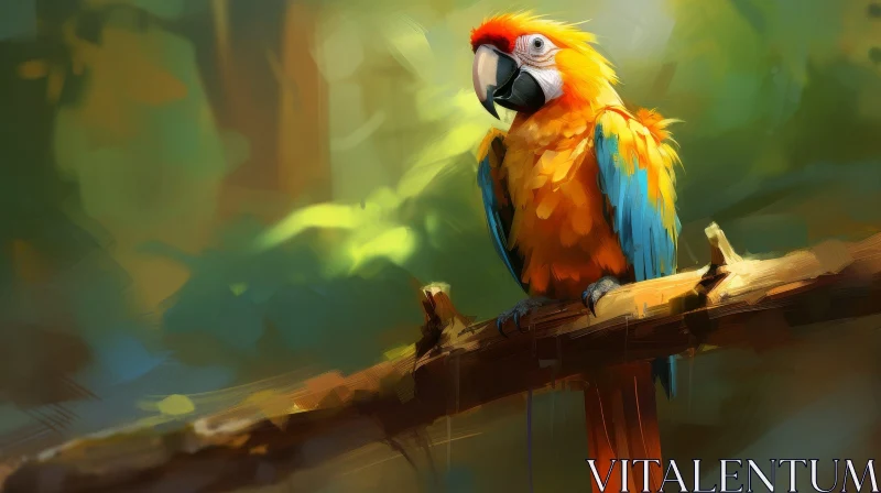 AI ART Colorful Parrot Digital Painting on Branch