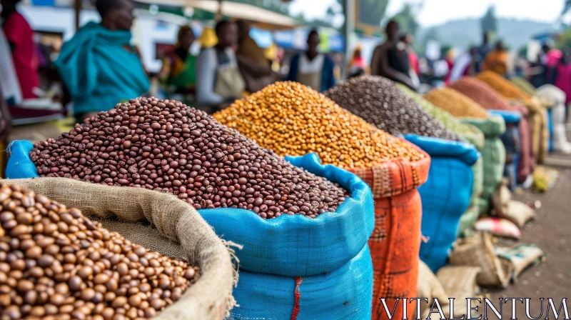 Discover the Vibrant African Market with Grains and Pulses AI Image