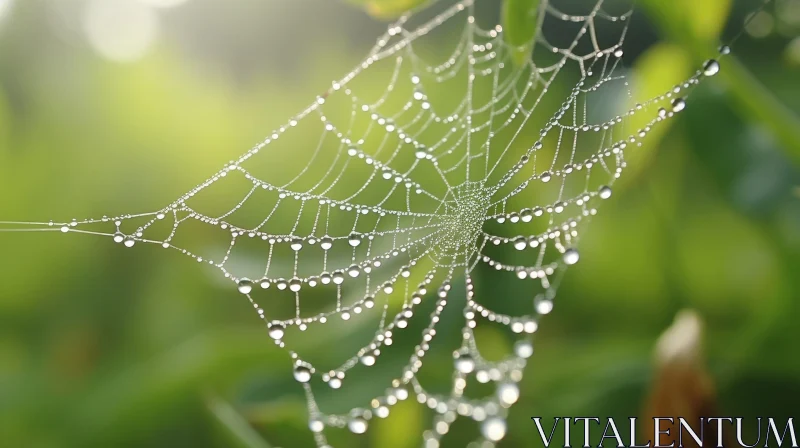 Enchanting Spider Web with Dew Drops in Sunlight AI Image