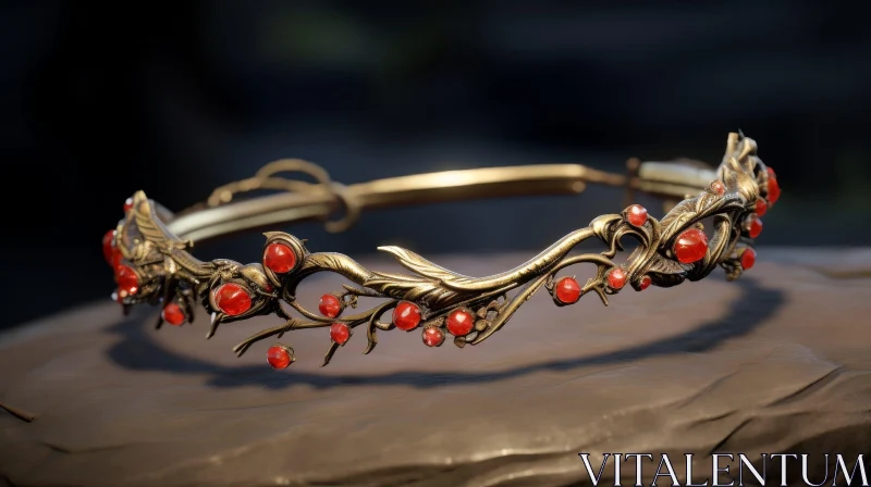 Exquisite Vintage Golden Crown with Red Gems AI Image
