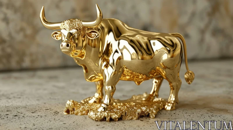 Gilded Majesty: Captivating 3D Rendering of a Gold Bull on a Pile of Nuggets AI Image