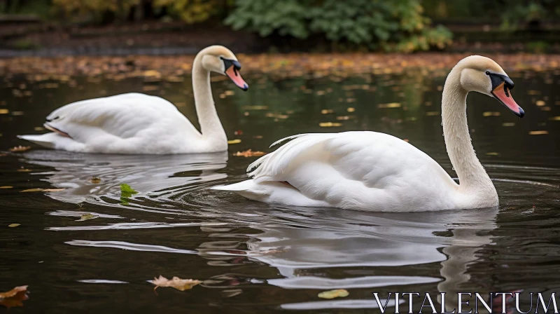 Graceful Swans in Tranquil Lake AI Image