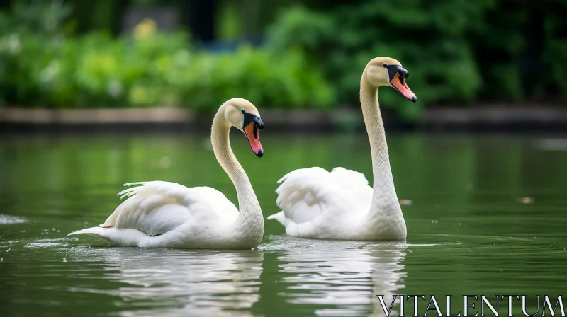 Graceful Swans Swimming in a Serene Lake AI Image