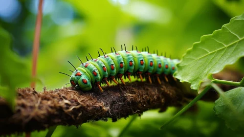Green Caterpillar with Red Spots on Branch
