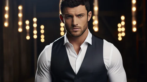 Handsome Young Man Portrait in White Shirt and Black Vest
