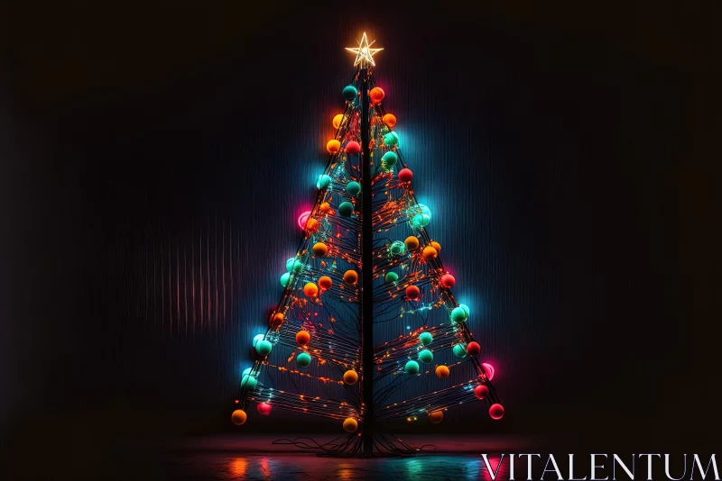 Mesmerizing Christmas Tree in Dark Environment with Vibrant Lights AI Image