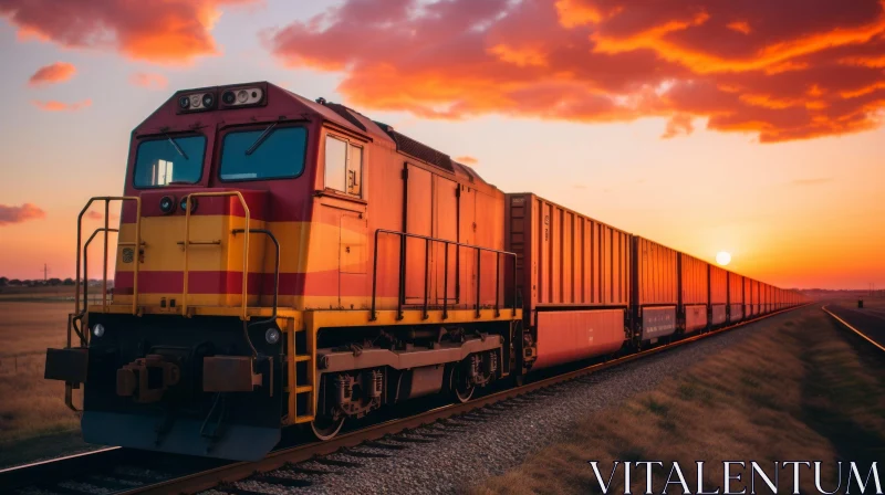 Rural Freight Train at Sunset AI Image
