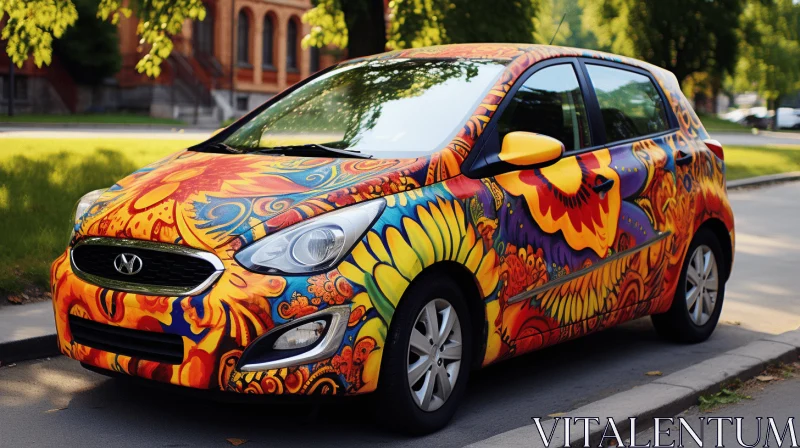 Vibrant Car Covered in Painted Flowers | Meticulous Design AI Image