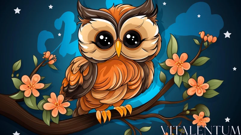 Whimsical Owl Illustration on Branch AI Image