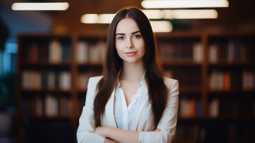 Confident Business Woman in White Suit Jacket | Library Portrait