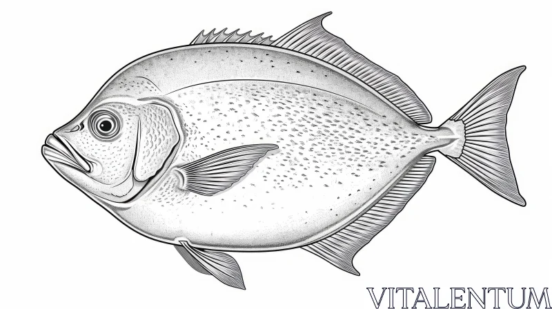 Detailed Black and White Fish Line Drawing AI Image