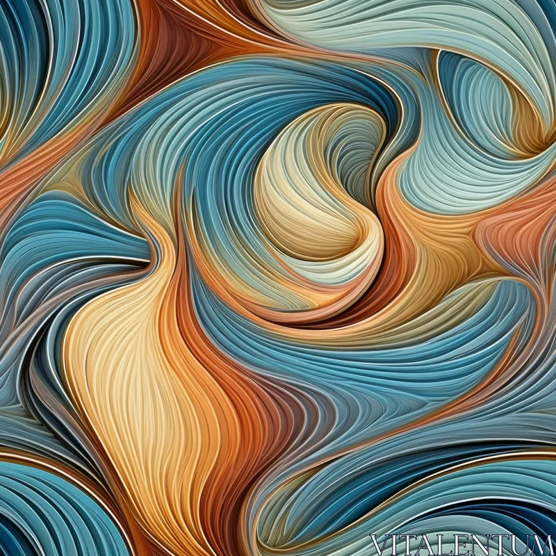 Fluid Abstract Painting in Blue, Brown, and Orange AI Image