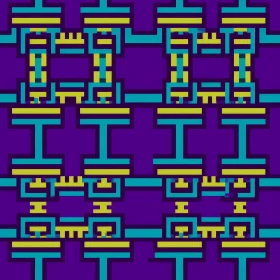 Pixelated Blue and Yellow Geometric Pattern on Purple Background