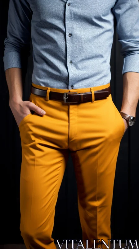 Stylish Man in Blue Shirt and Yellow Pants AI Image