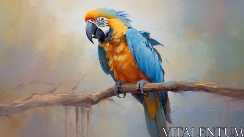Beautiful Blue and Yellow Parrot Painting on Branch AI Image