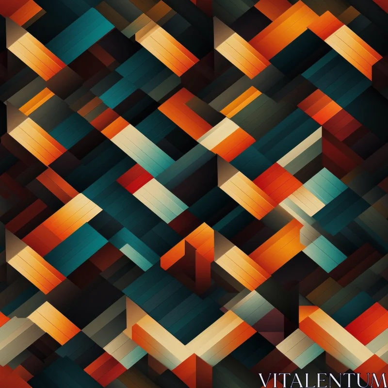 AI ART Blue, Orange & Brown Geometric Rectangles Pattern
